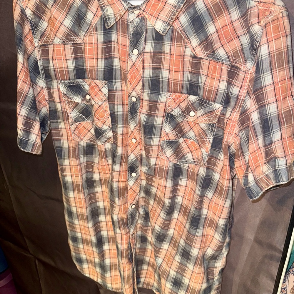 Plaid Button-Up Shirt - Orange and Black Buckle brand
